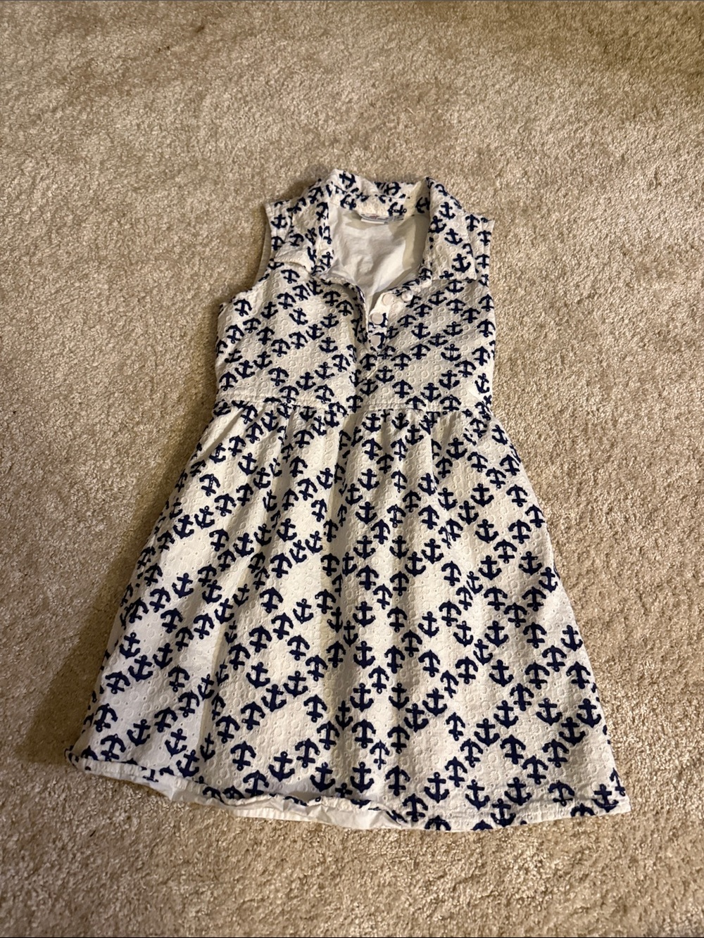 Vineyard Vines White Dress with Navy Anchor Pattern